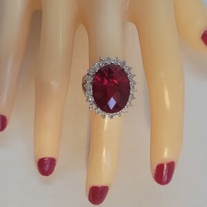 Sterling Silver 925 and Red Gemstone Cocktail Ring